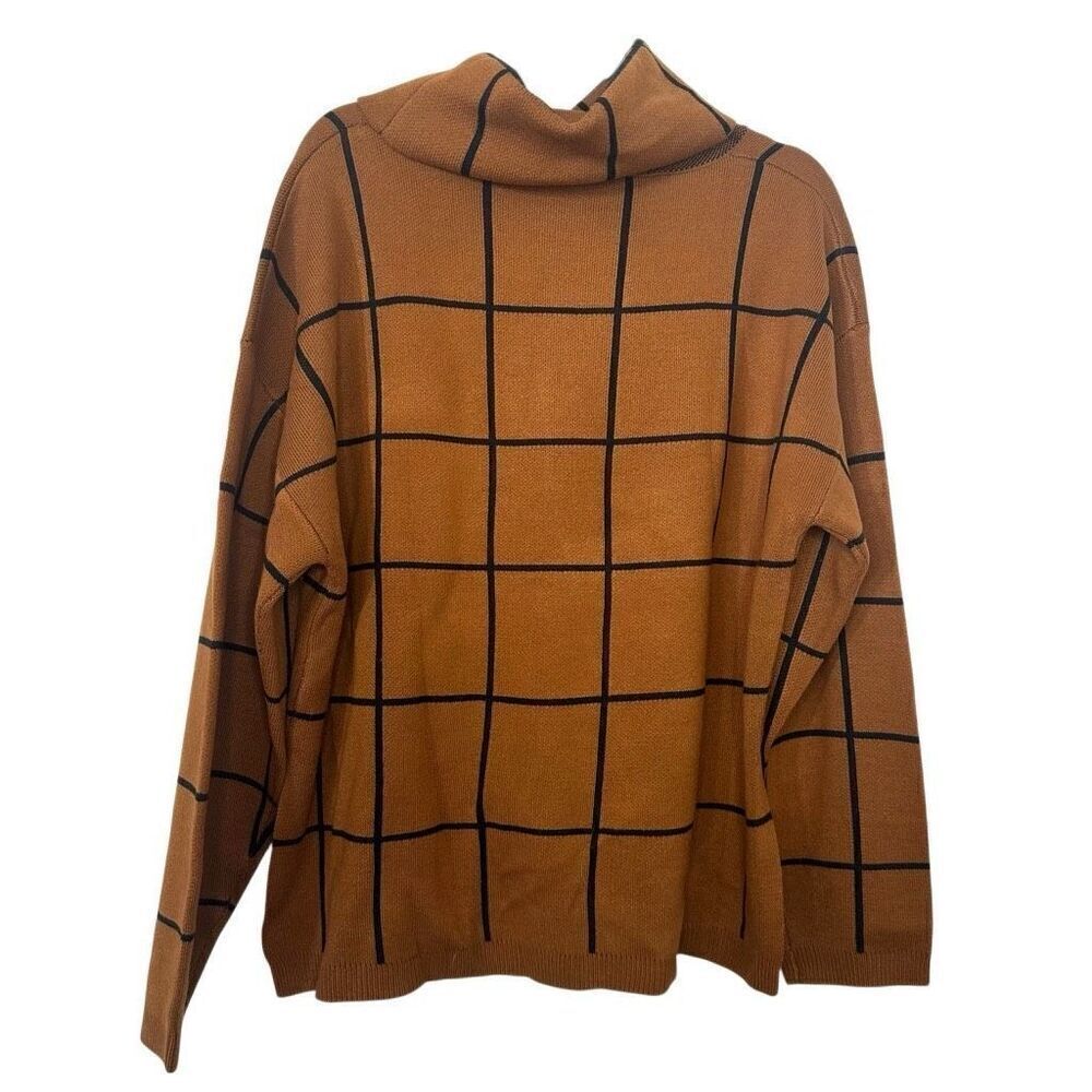 Cupshe Grid Knit Turtleneck Pullover Sweater Brown Black Medium